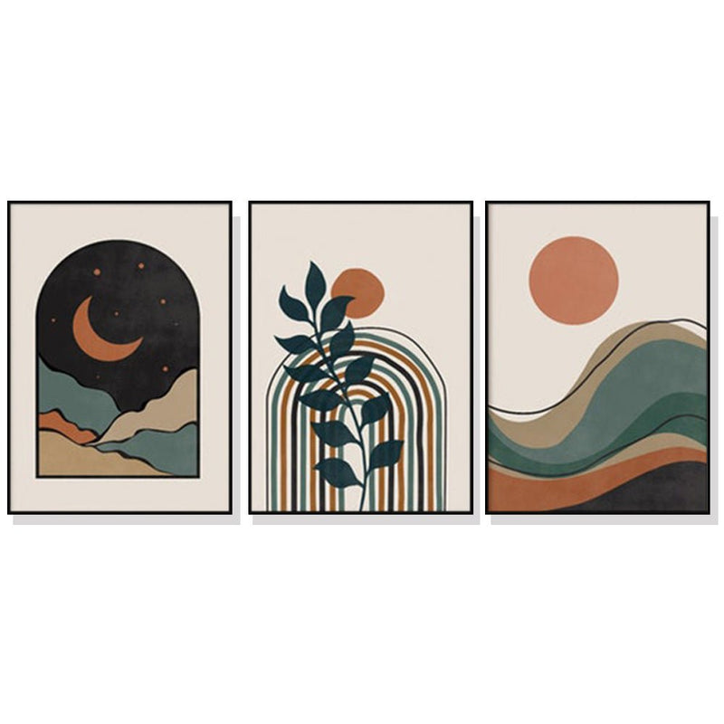 Wall Art 80cmx120cm Abstract Dark Green 3 Sets Black Frame Canvas - NuSea