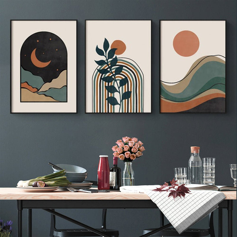 Wall Art 80cmx120cm Abstract Dark Green 3 Sets Black Frame Canvas - NuSea