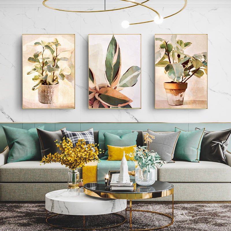 Wall Art 80cmx120cm Botanical Leaves Watercolor Style 3 Sets Gold Frame Canvas - NuSea