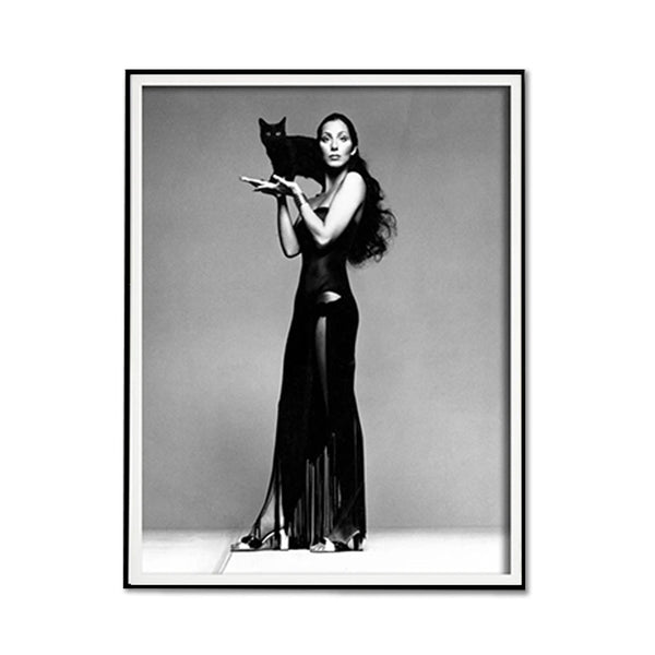 Wall Art 80cmx120cm Cher Music Black and White, Black Frame Canvas - NuSea