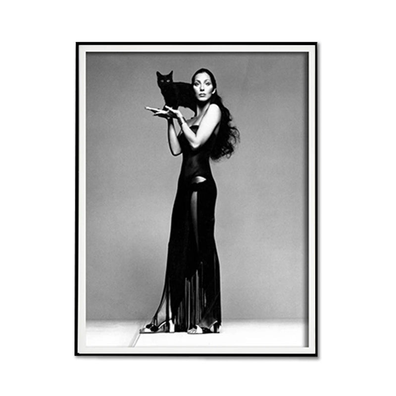 Wall Art 80cmx120cm Cher Music Black and White, Black Frame Canvas - NuSea