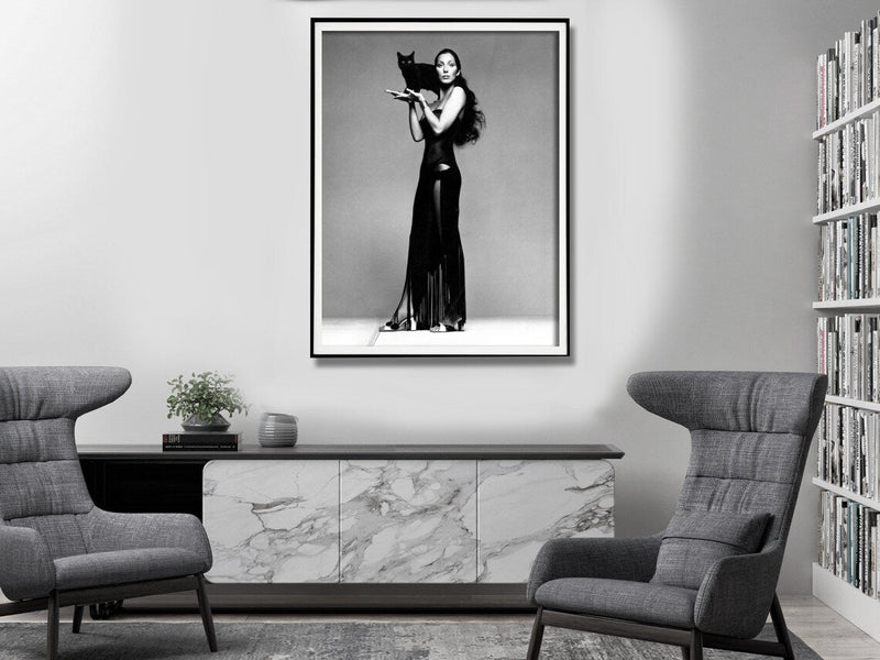Wall Art 80cmx120cm Cher Music Black and White, Black Frame Canvas - NuSea