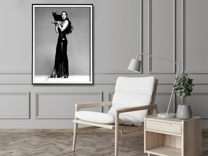 Wall Art 80cmx120cm Cher Music Black and White, Black Frame Canvas - NuSea