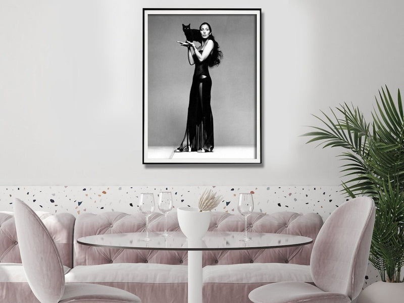 Wall Art 80cmx120cm Cher Music Black and White, Black Frame Canvas - NuSea