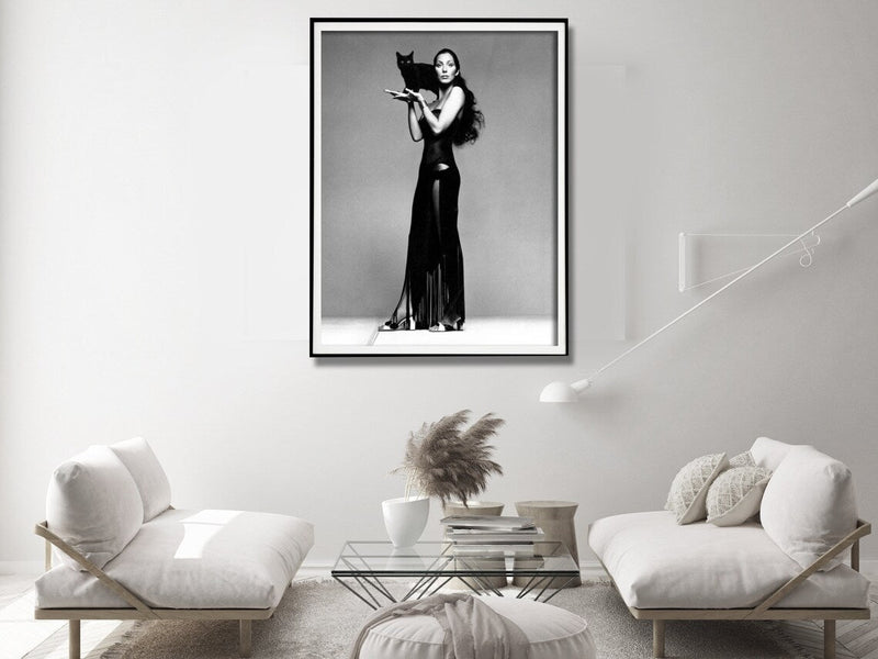 Wall Art 80cmx120cm Cher Music Black and White, Black Frame Canvas - NuSea