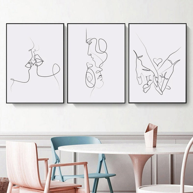 Wall Art 80cmx120cm Couples 3 Sets Black Frame Canvas - NuSea