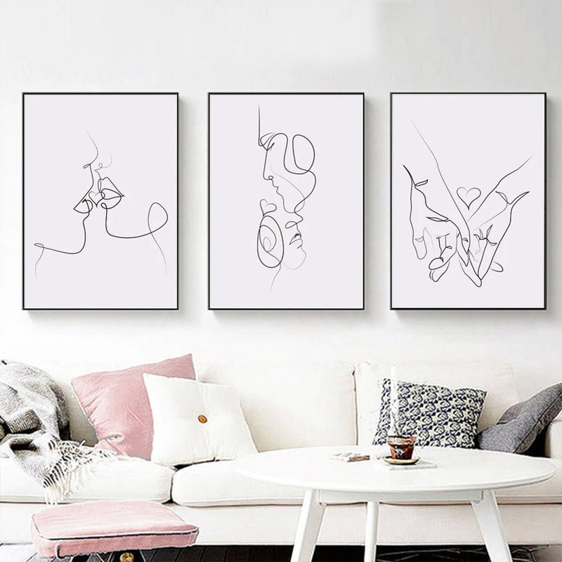 Wall Art 80cmx120cm Couples 3 Sets Black Frame Canvas - NuSea