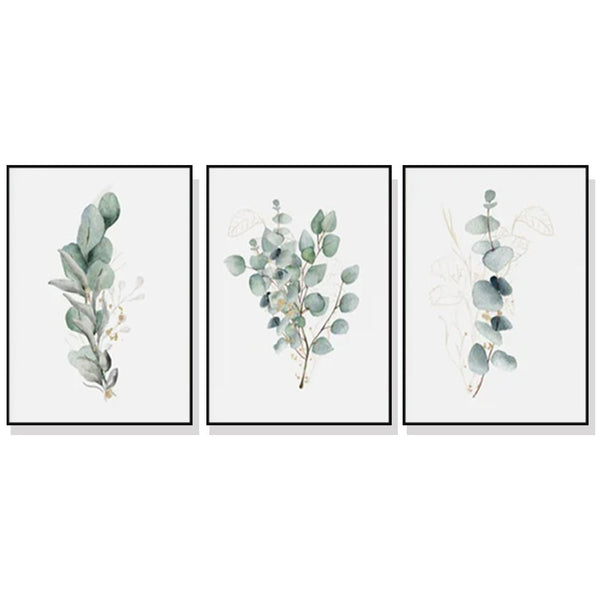 Wall Art 80cmx120cm Eucalyptus Plant 3 Sets Black Frame Canvas - NuSea