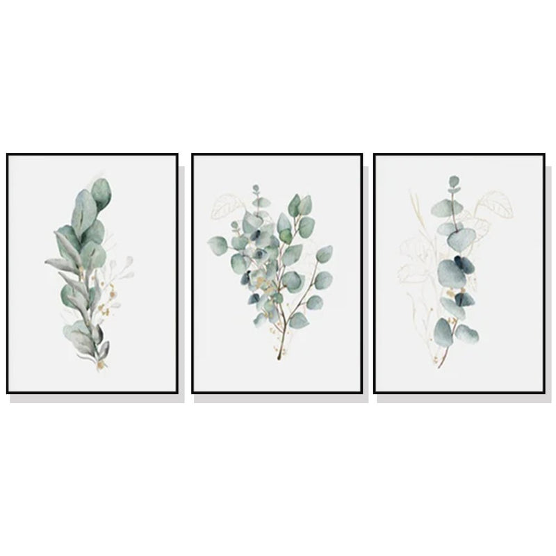 Wall Art 80cmx120cm Eucalyptus Plant 3 Sets Black Frame Canvas - NuSea