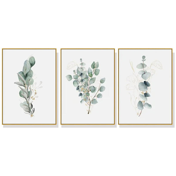 Wall Art 80cmx120cm Eucalyptus Plant 3 Sets Gold Frame Canvas - NuSea