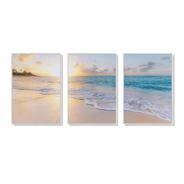 Wall Art 80cmx120cm Ocean and beach 3 Sets White Frame Canvas - NuSea