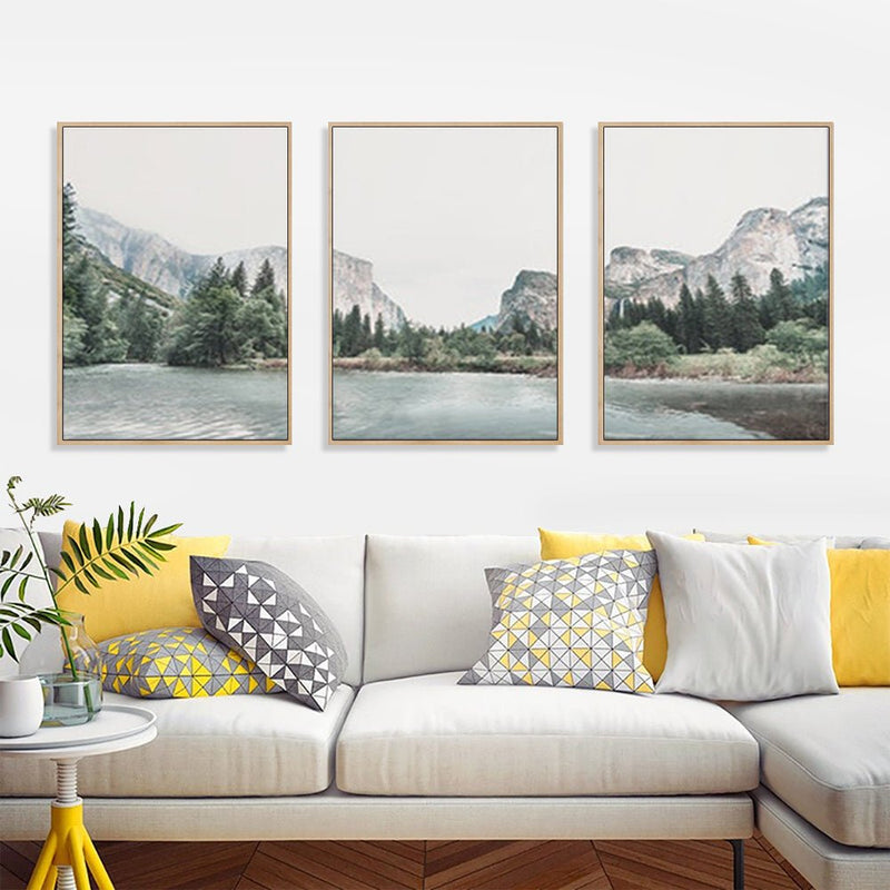 Wall Art 80cmx120cm Yosemite Valley National Park 3 Sets Wood Frame Canvas - NuSea