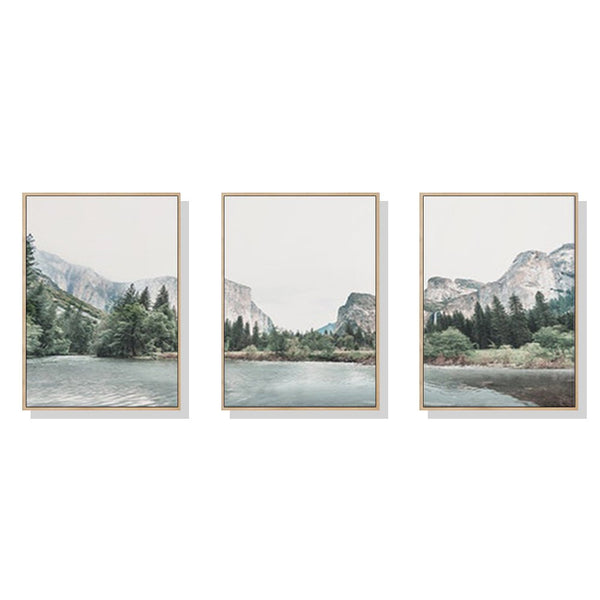 Wall Art 80cmx120cm Yosemite Valley National Park 3 Sets Wood Frame Canvas - NuSea