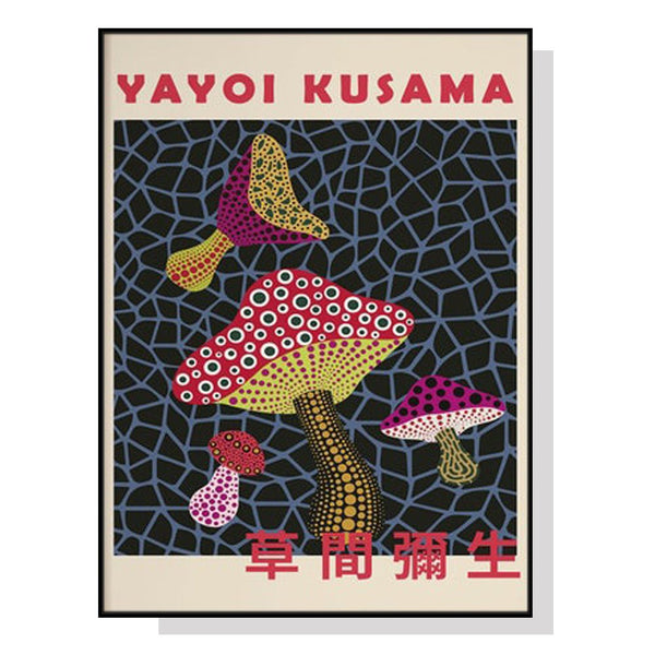 Wall Art Mushroom By Yayoi Kusama Black Frame Canvas 50cmx70cm - NuSea