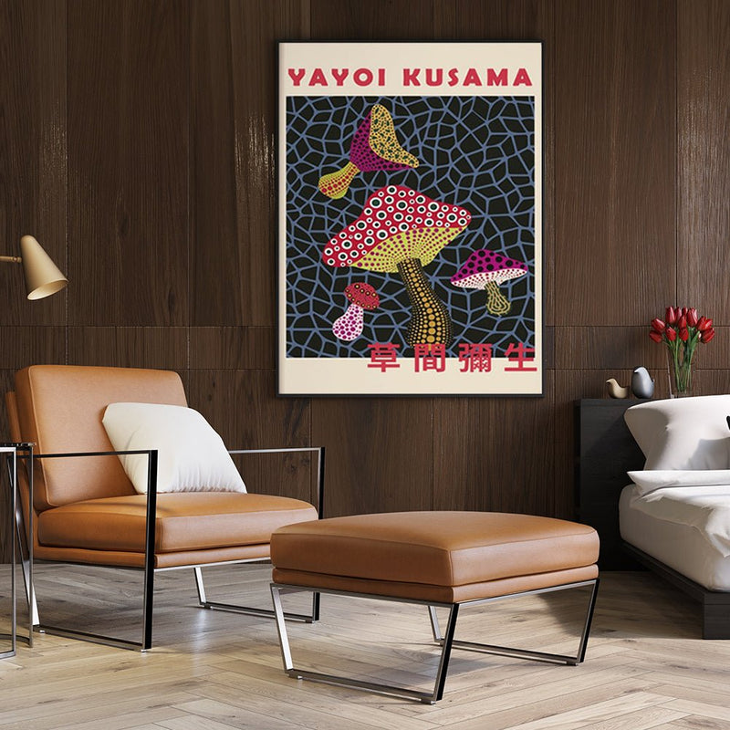 Wall Art Mushroom By Yayoi Kusama Black Frame Canvas 50cmx70cm - NuSea