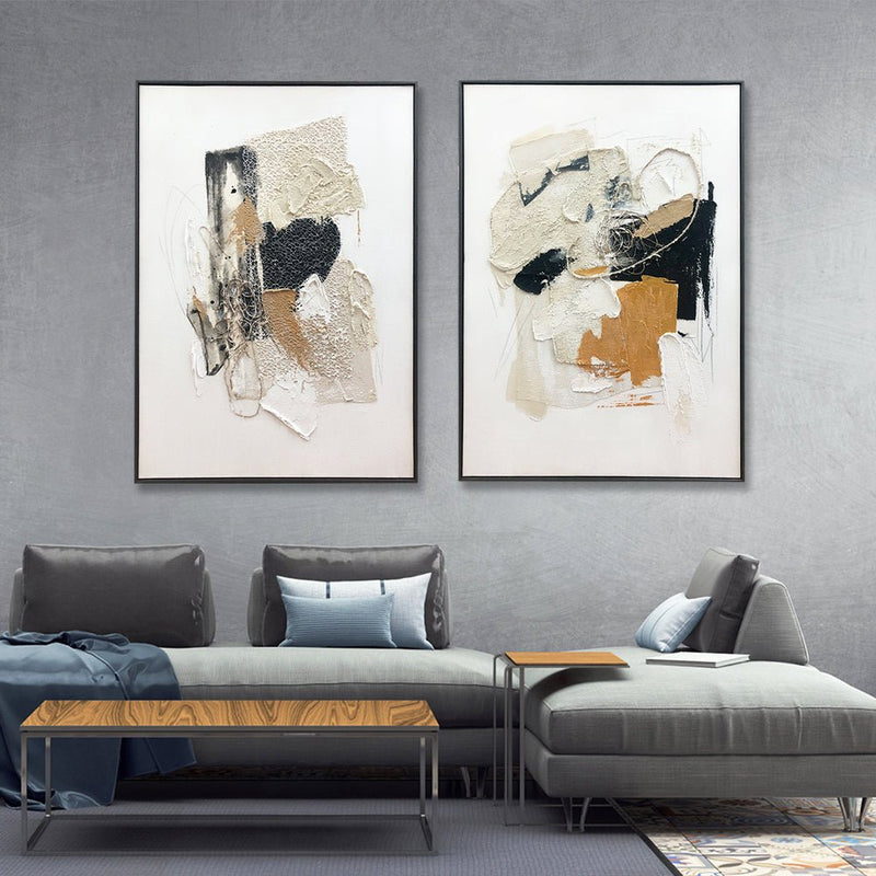 Wall Art Original Abstract Painting on Framed Canvas 800mmx1200mm Set of 2 Untitled Study - NuSea