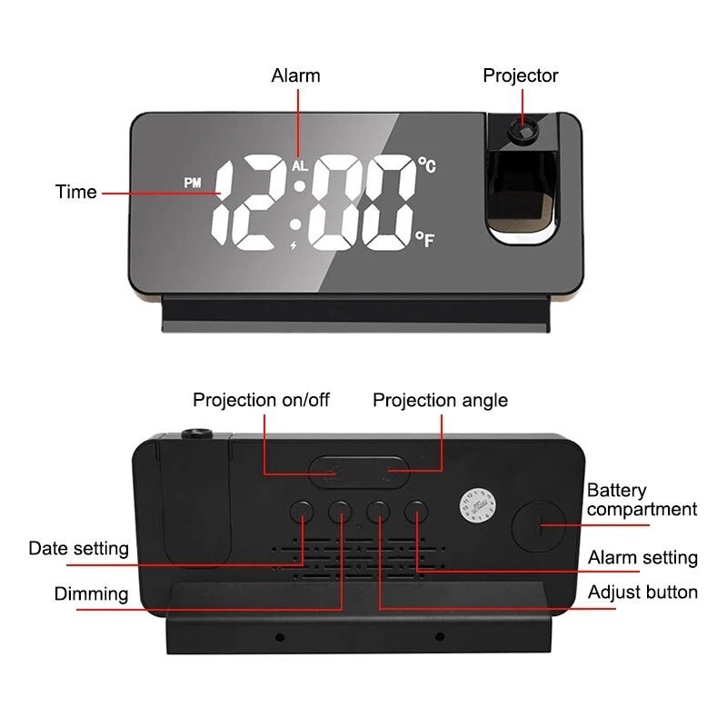 Wall Projection Digital Display Alarm Clock with Thermometer Function - NuSea