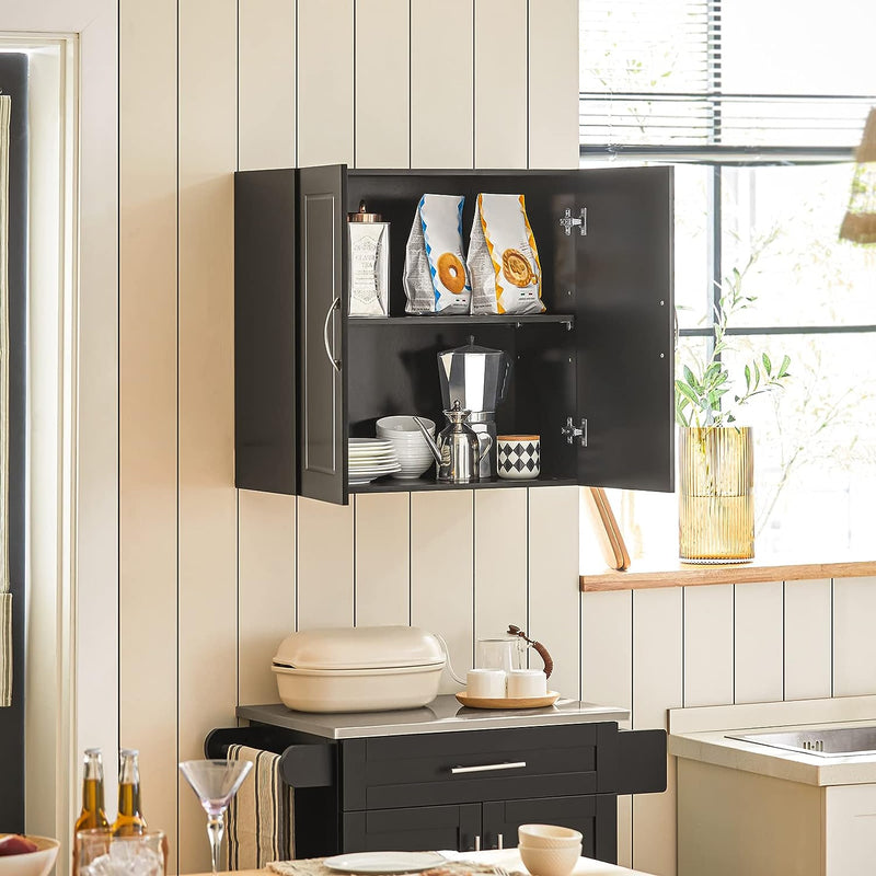 Wall Storage Cabinet Double Doors, Black - NuSea