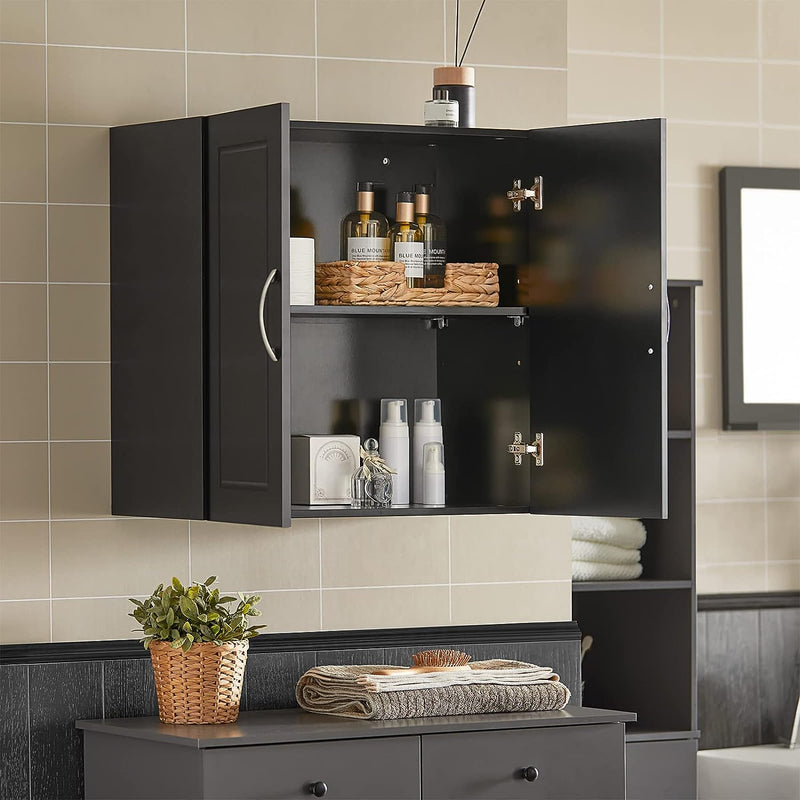 Wall Storage Cabinet Double Doors, Black - NuSea