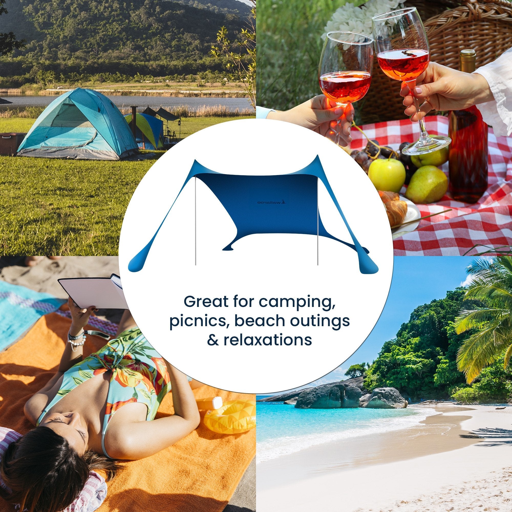 Wallaroo Beach Tent Canopy Sunshade 2m X 2m - Blue - NuSea