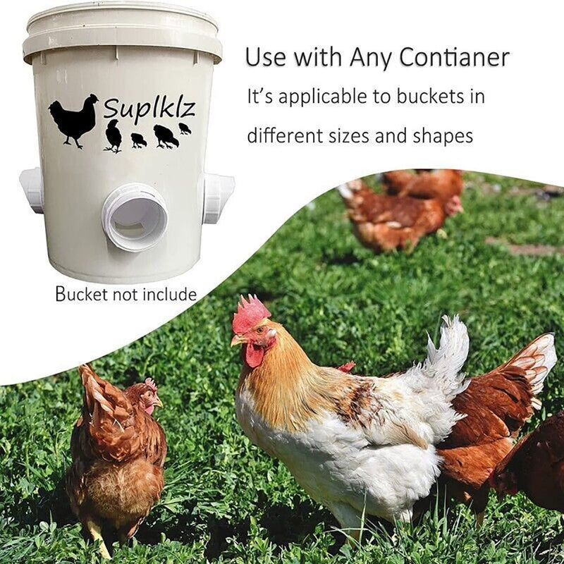 Waterproof No Waste DIY Chicken Feeders Gravity Feed Kit for Buckets, Boxes, Tanks - NuSea