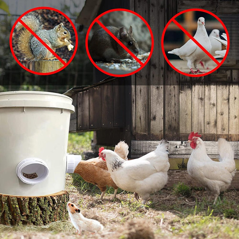 Waterproof No Waste DIY Chicken Feeders Gravity Feed Kit for Buckets, Boxes, Tanks - NuSea