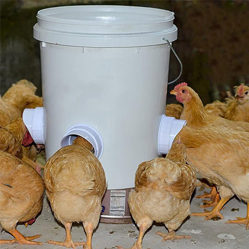 Waterproof No Waste DIY Chicken Feeders Gravity Feed Kit for Buckets, Boxes, Tanks - NuSea