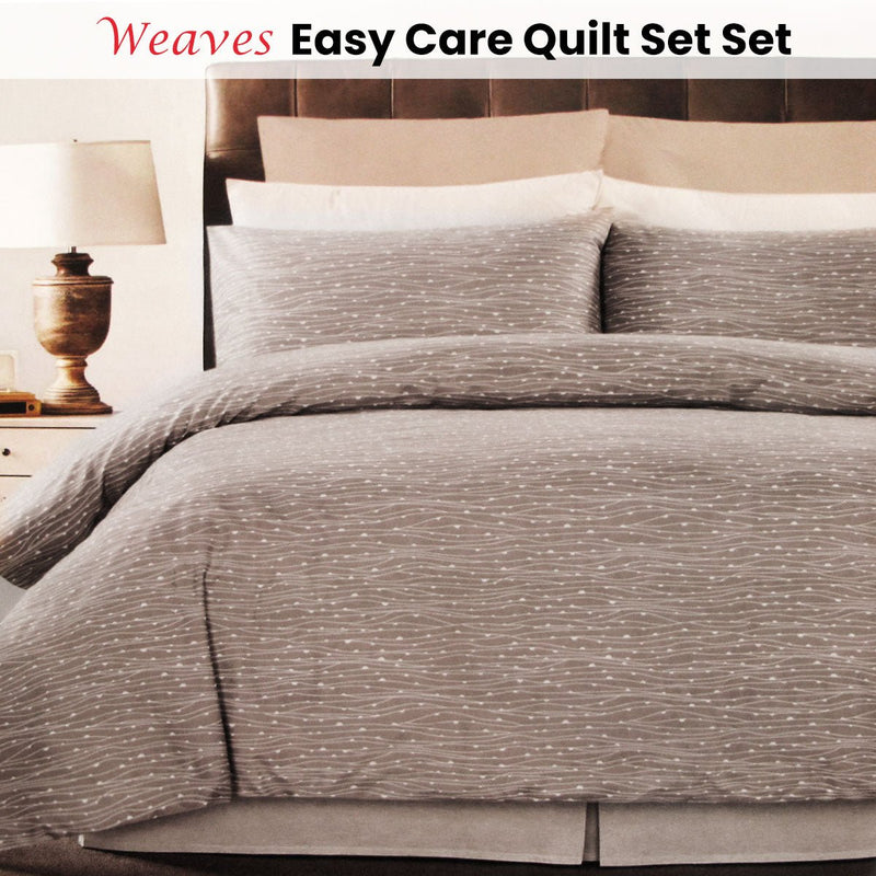 Weaves Coffee Easy Care Quilt Cover Set Double - NuSea