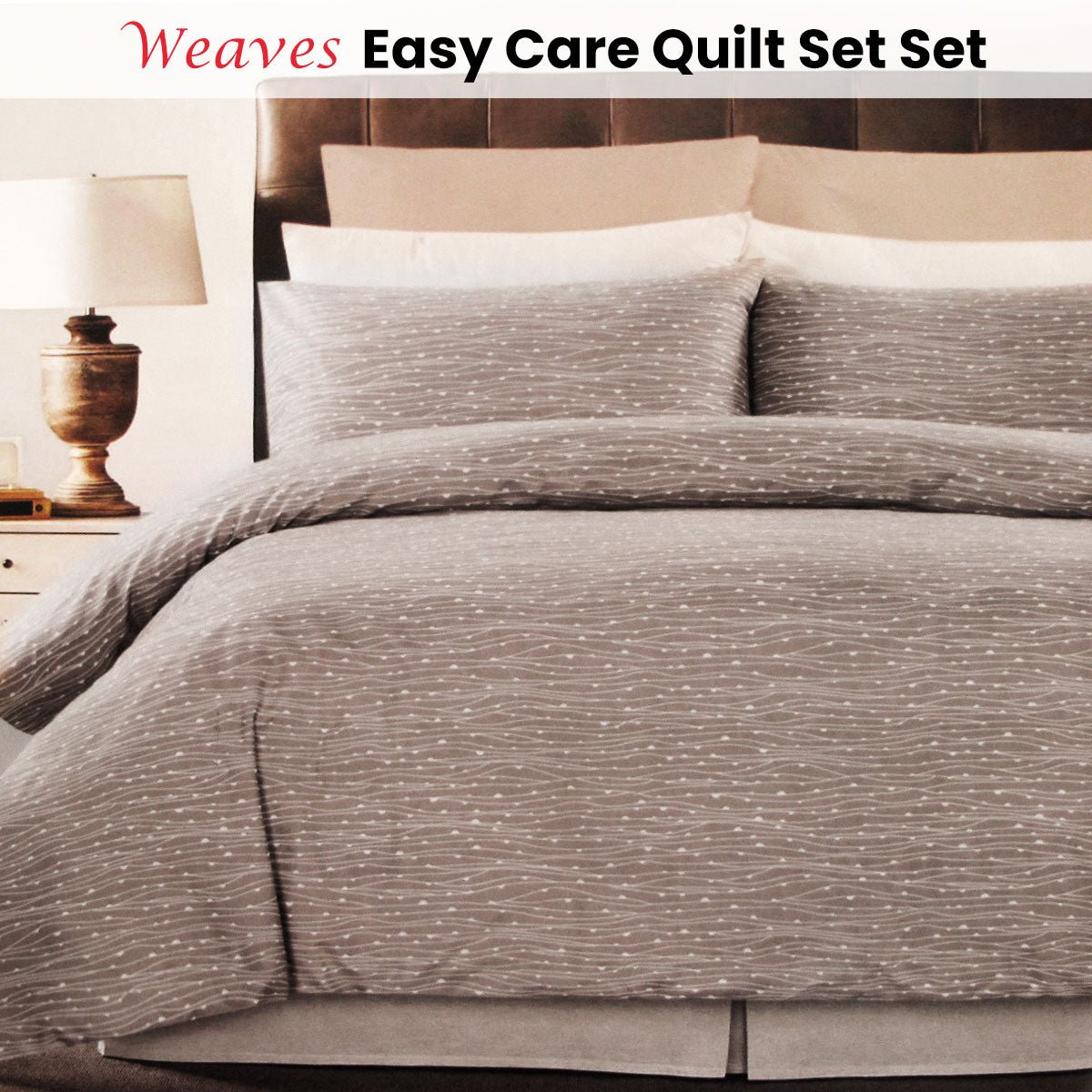 Weaves Coffee Easy Care Quilt Cover Set King - NuSea