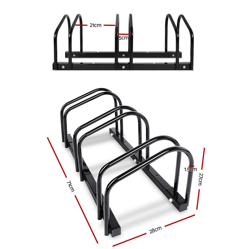 Weisshorn 3 Bike Stand Rack Bicycle Storage Floor Parking Holder Cycling Black - NuSea