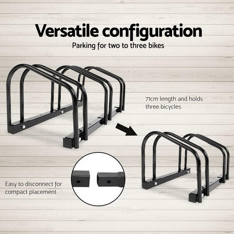 Weisshorn 3 Bike Stand Rack Bicycle Storage Floor Parking Holder Cycling Black - NuSea