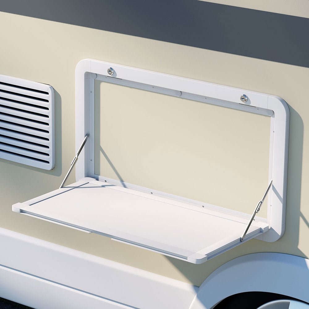 Weisshorn Caravan Table 800 x 450mm Folding Lockable White - NuSea