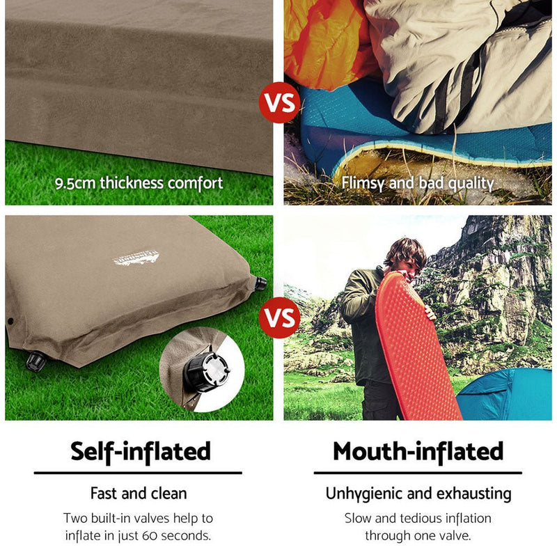 Weisshorn Self Inflating Mattress Camping Sleeping Mat Air Bed Single Coffee - NuSea