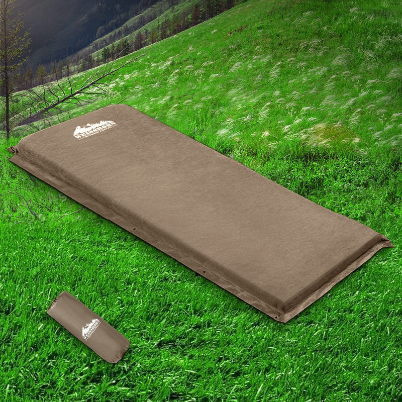 Weisshorn Self Inflating Mattress Camping Sleeping Mat Air Bed Single Coffee - NuSea