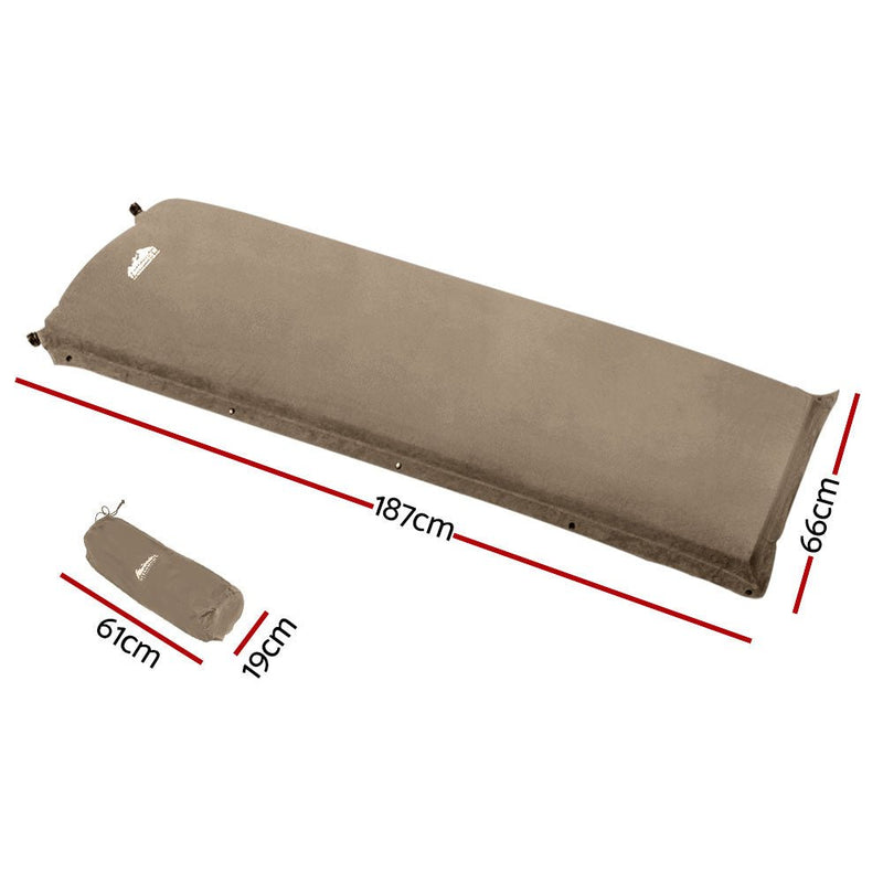 Weisshorn Self Inflating Mattress Camping Sleeping Mat Air Bed Single Coffee - NuSea