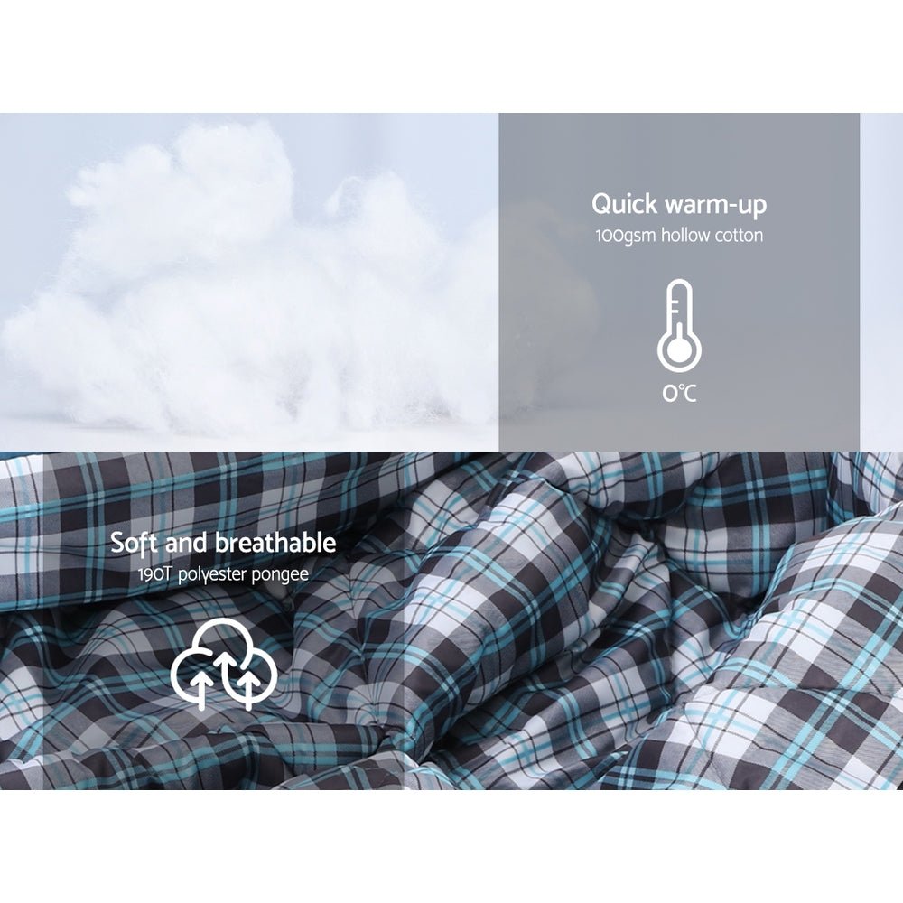 Weisshorn Sleeping Bag Single Thermal Camping Hiking Tent Grey 0&deg;C - NuSea