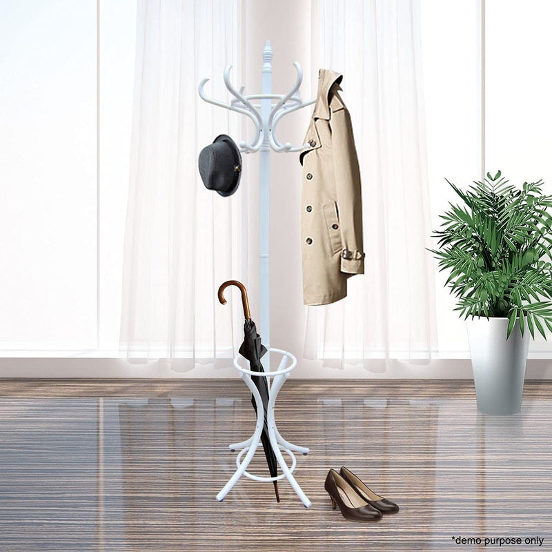 White Coat Rack with Stand Wooden Hat and 12 Hooks Hanger Walnut tree - NuSea