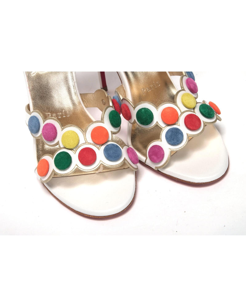 White Leather High Heels with Multi - Coloured Spot Design 37.5 EU Women - NuSea