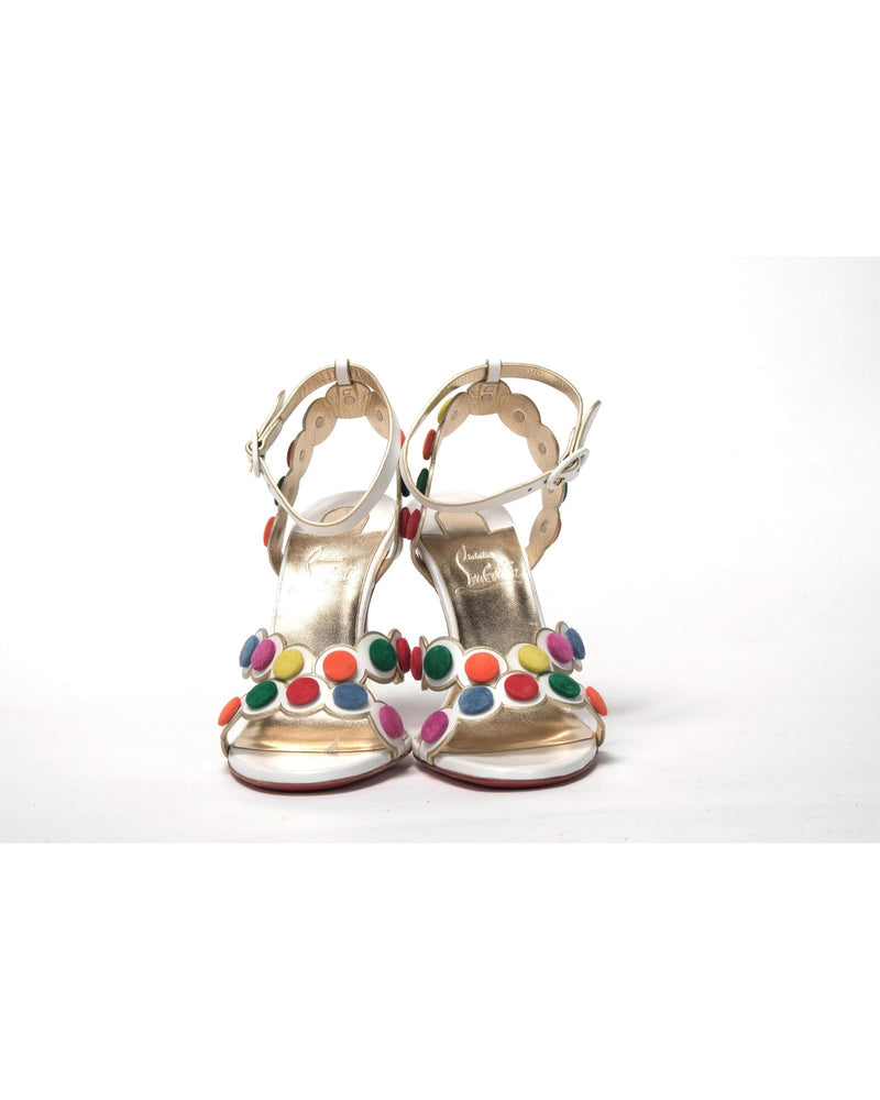 White Leather High Heels with Multi - Coloured Spot Design 37.5 EU Women - NuSea