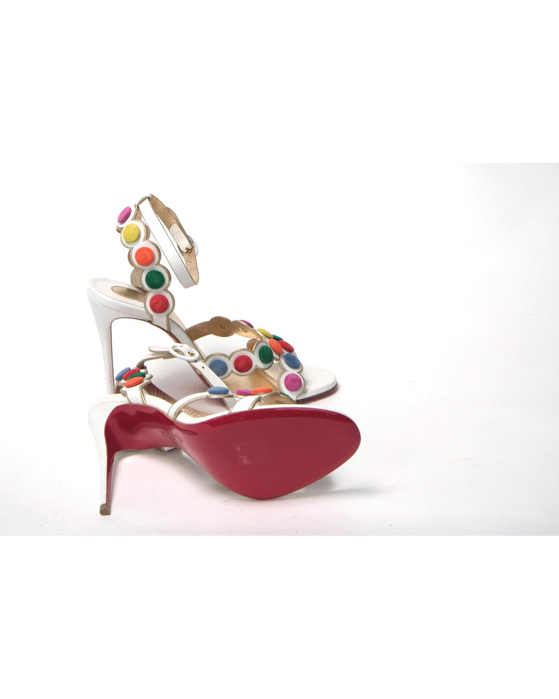 White Leather High Heels with Multi - Coloured Spot Design 37.5 EU Women - NuSea