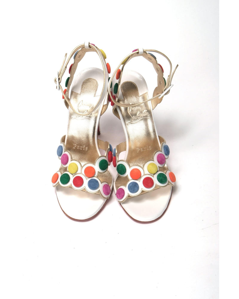 White Leather High Heels with Multi - Coloured Spot Design 37.5 EU Women - NuSea