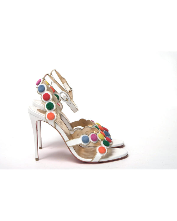 White Leather High Heels with Multi - Coloured Spot Design 37.5 EU Women - NuSea