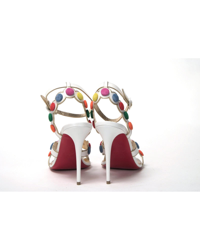 White Leather High Heels with Multi - Coloured Spot Design 37.5 EU Women - NuSea