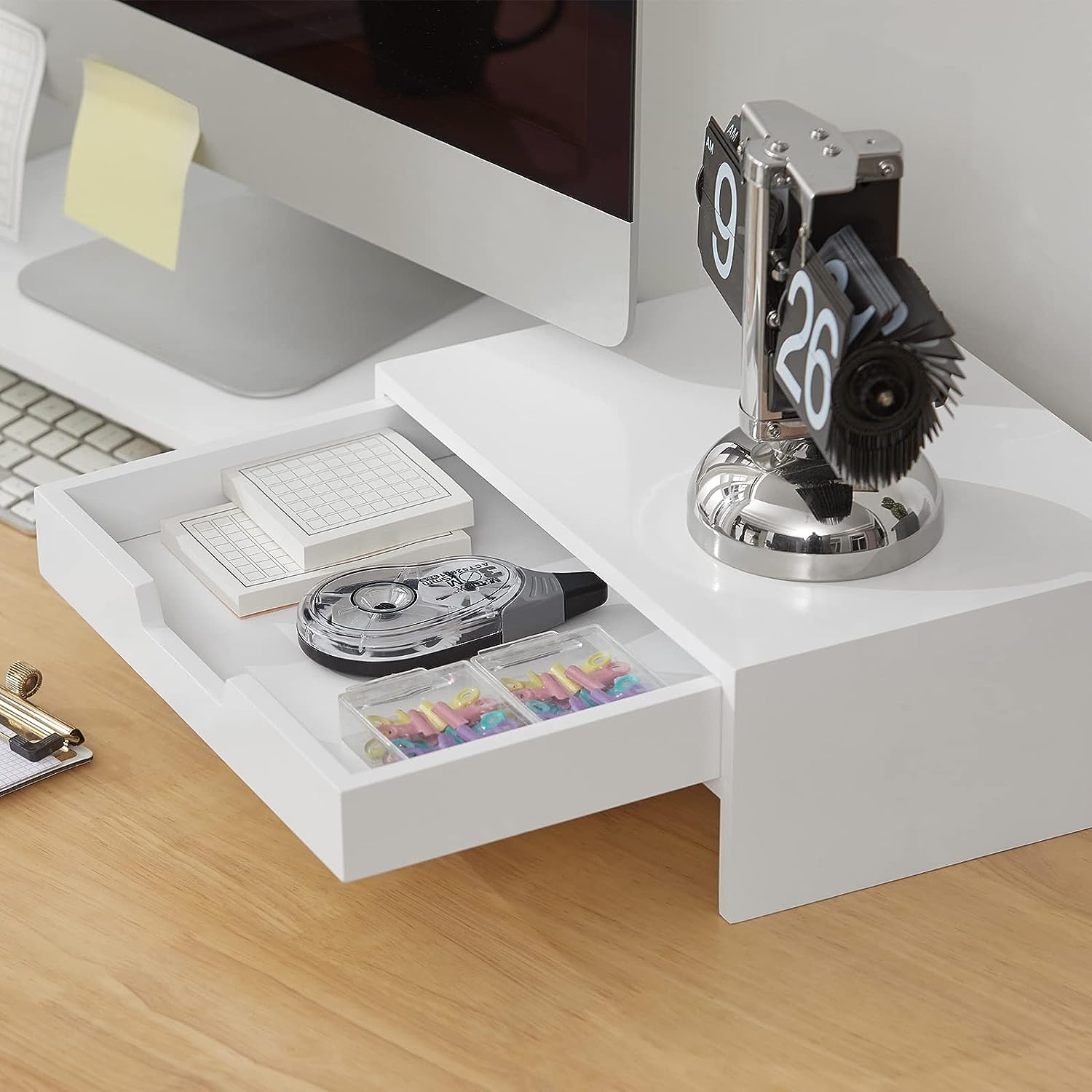 White Monitor Stand with Drawers - NuSea