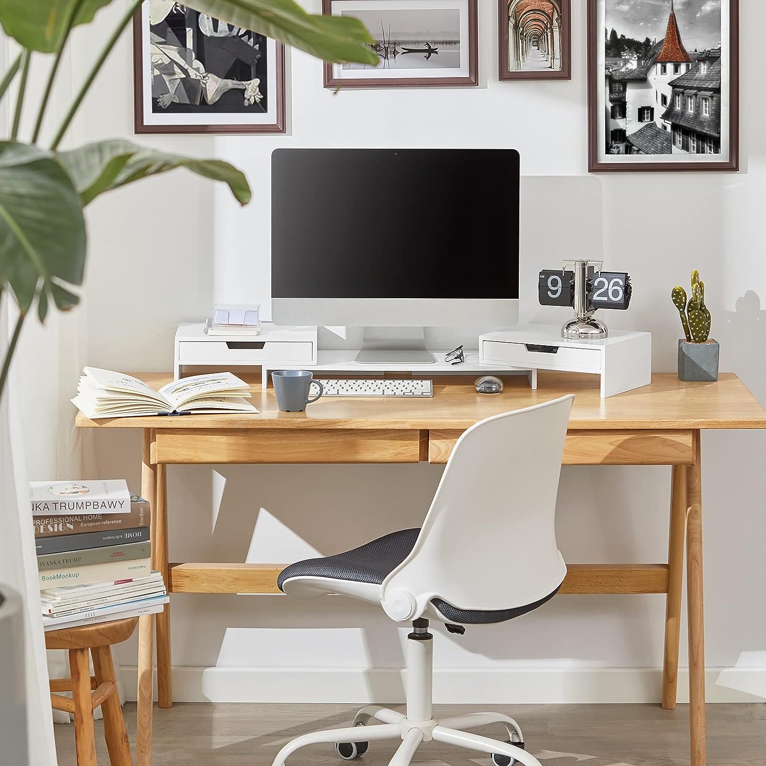 White Monitor Stand with Drawers - NuSea