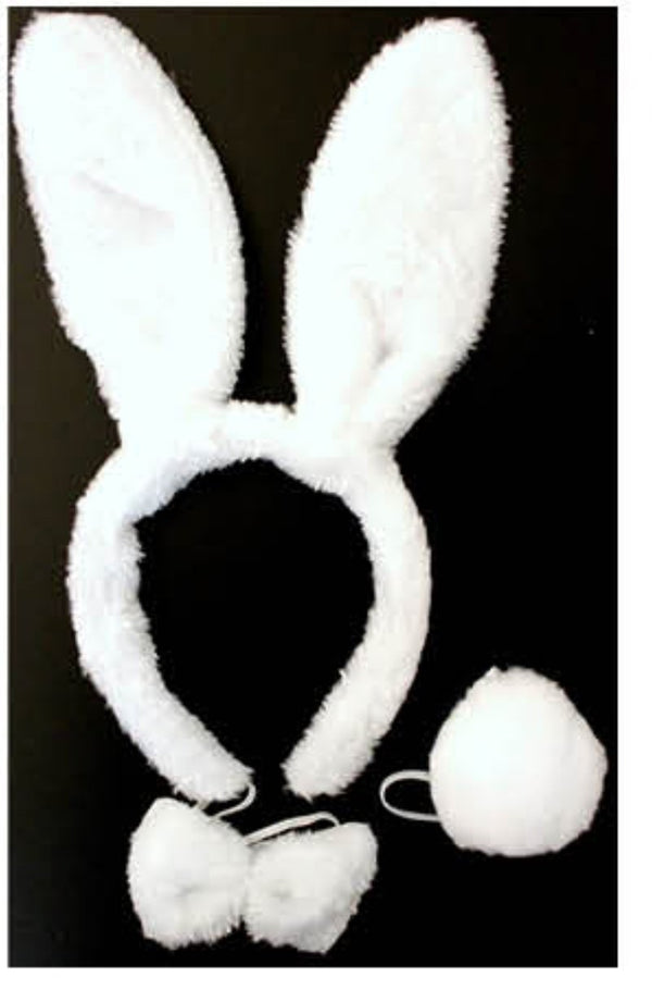 WHITE RABBIT EARS HEADBAND w Bow Tail Animal Costume Halloween Party Hair Accessory - NuSea