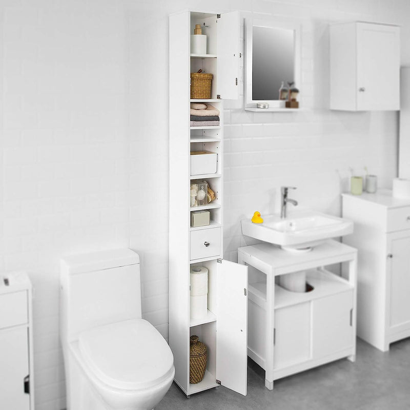 White Tall Bathroom Cabinet High Storage - NuSea