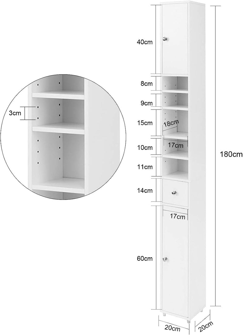 White Tall Bathroom Cabinet High Storage - NuSea