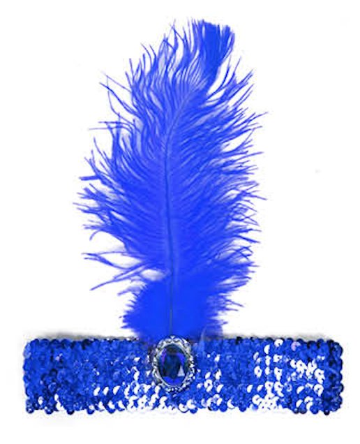 WIDE FLAPPER HEADBAND Feather Sequin Costume Gatsby Charleston Headpiece 1920s - Blue - NuSea