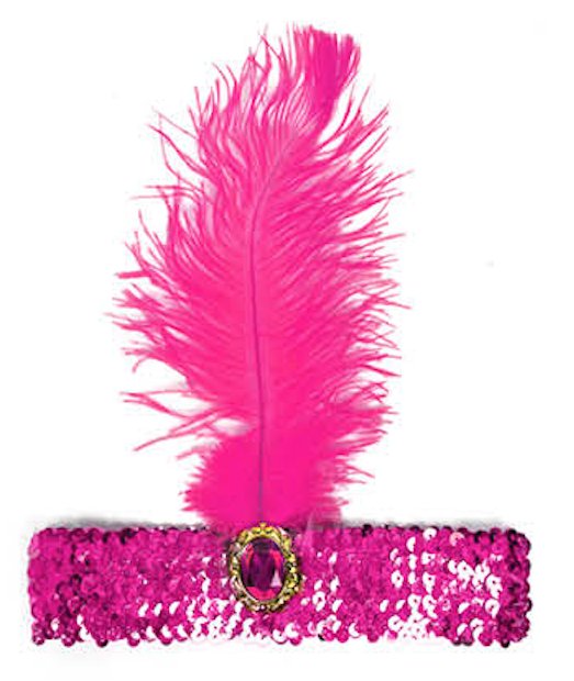 WIDE FLAPPER HEADBAND Feather Sequin Costume Gatsby Charleston Headpiece 1920s - Hot Pink - NuSea